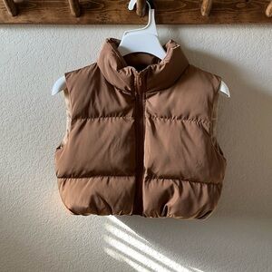 Cropped Sleeveless Puffer Vest | Size XS | Brown